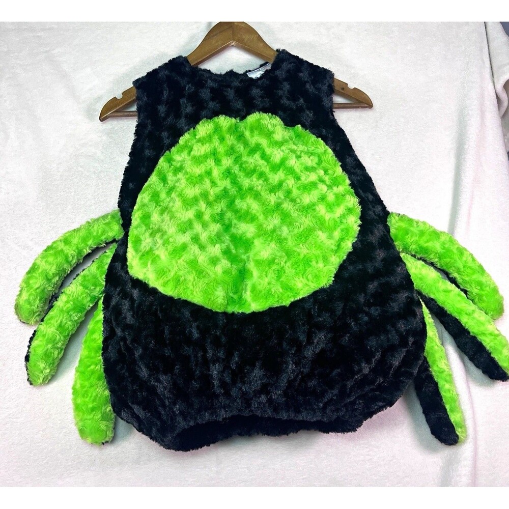 Toddler Spider Halloween Costume Plush Bubble Vest Tunic Hooded Black Lime Green